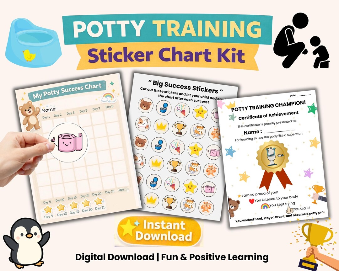 Potty Training Sticker Chart Printable for Toddlers With Rewards and ...