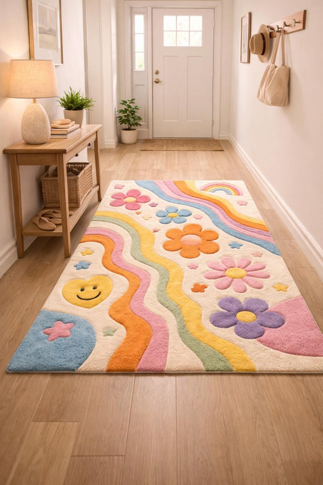 Hand Tufted Rainbow Floral Rug – Modern Boho Cotton Carpet - Etsy