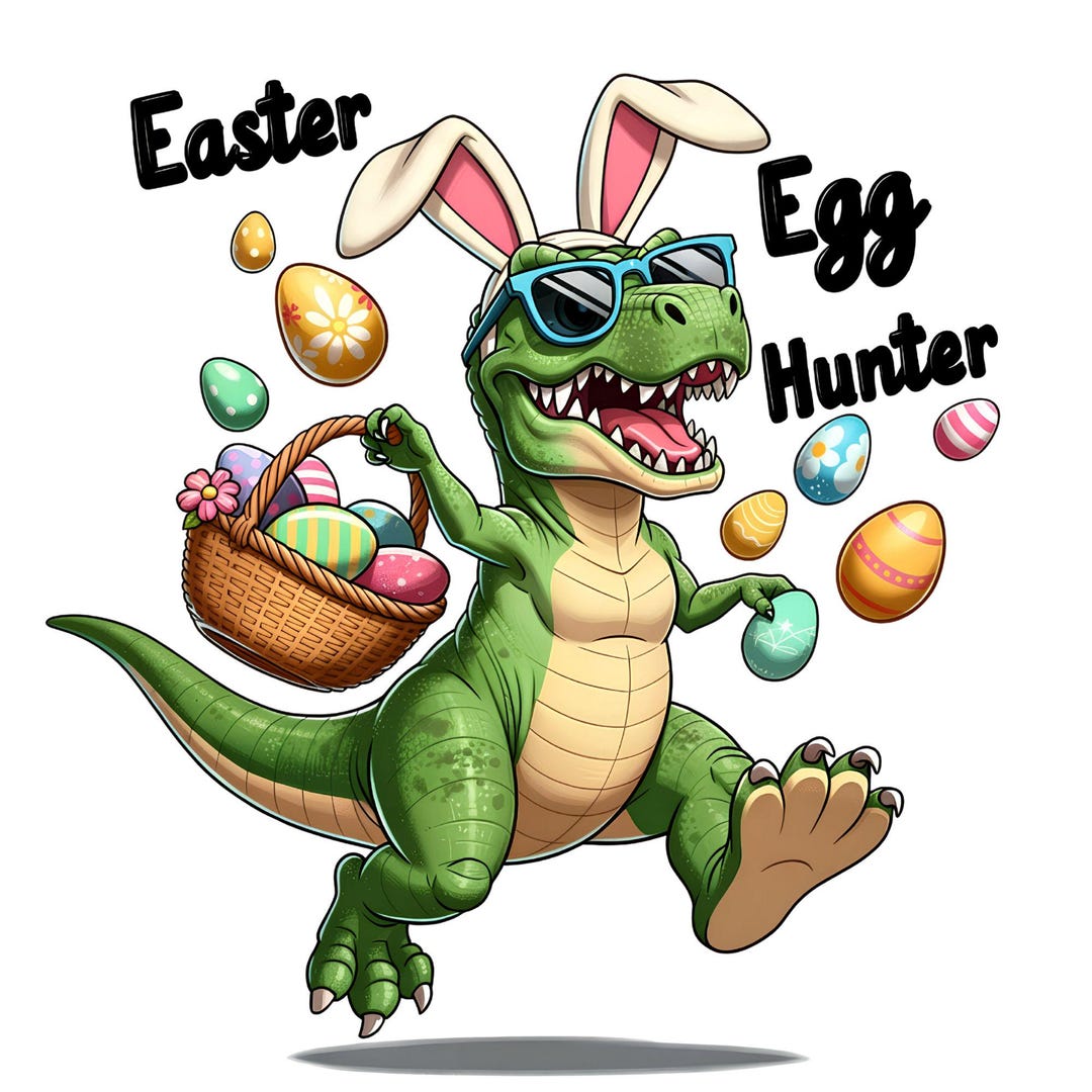 Happy Easter Dinosaur PNG, Retro T-rex Bunny PNG, Cute Easter Dino With ...