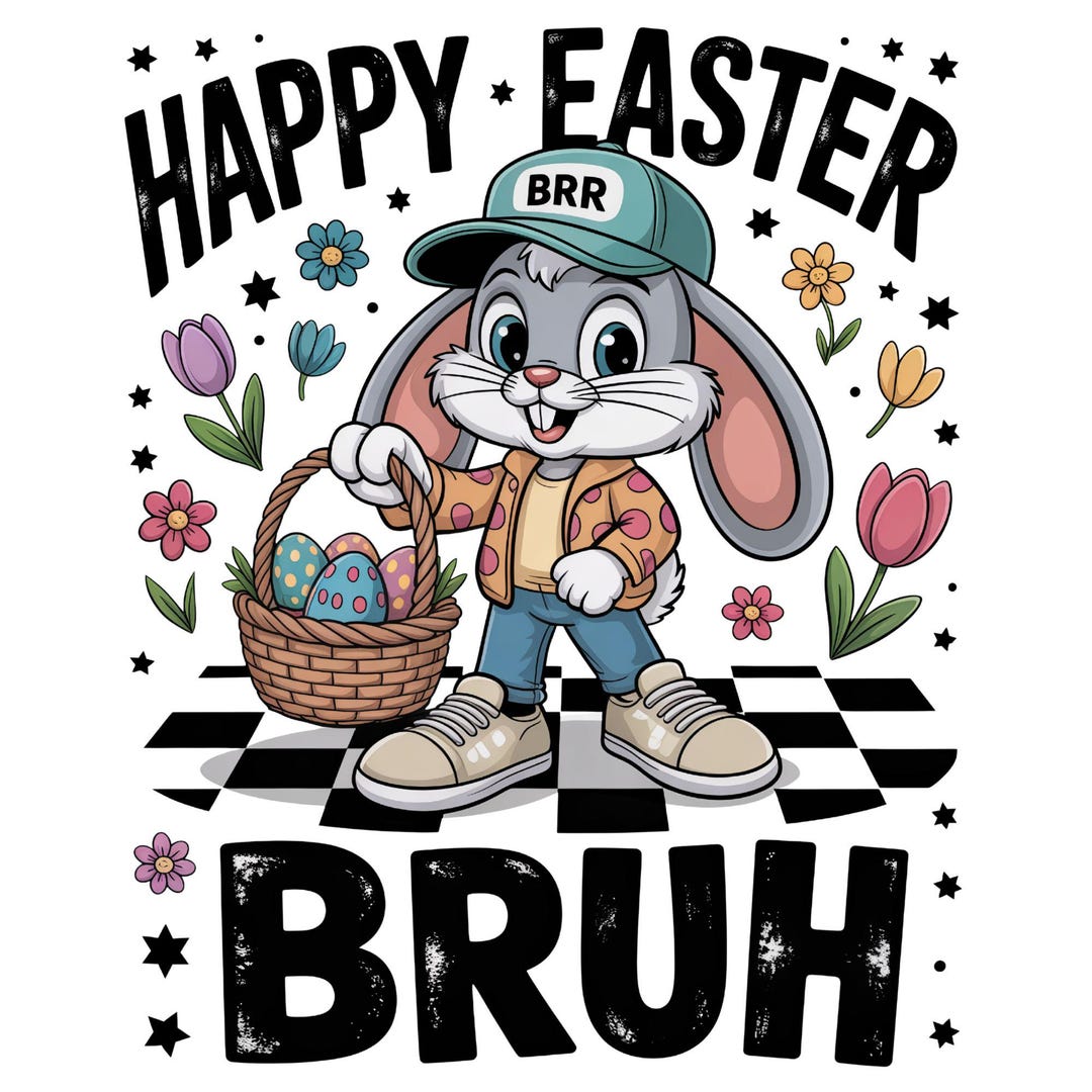 Happy Easter Bruh Rabbit PNG, Funny Easter Bunny PNG, Retro Easter ...