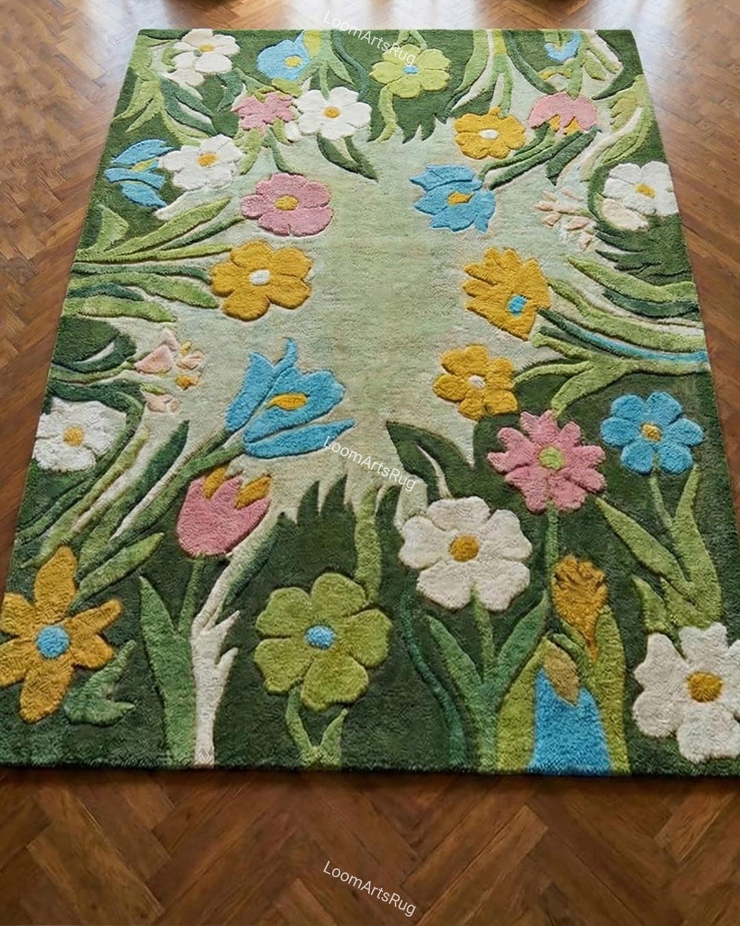 Luxury Hand Tufted Floral Wool Rug | Designer Botanical Area Rug ...