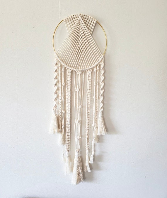 Macrame Dream Catcher Wall Hanging Gold Ring With Tassels Handmade Boho  Decor Bohemian 