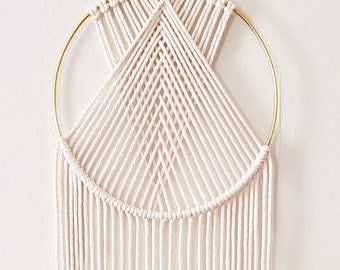 Macrame Wall Hanging Gold Ring Handmade Boho Decor Bohemian