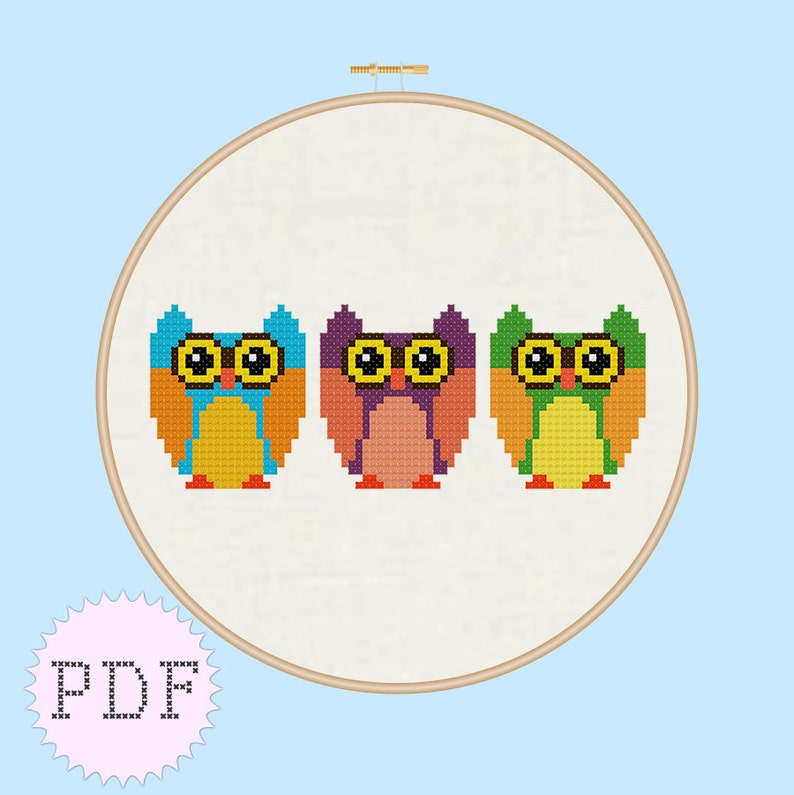 Instant Download Cute Owls Counted Cross Stitch Pattern Pdf - 