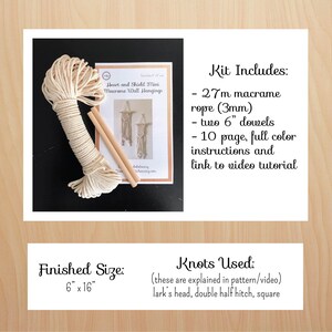 Set of 2 Mini Macrame Kit Book and Video tutorial Beginner Wall Hangings Heart and Shield Boho Decor image 4