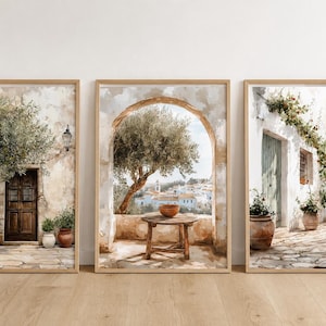 Mediterranean Print Wall Art Set of 3, Watercolor Spanish Village Decor, Andalusia village