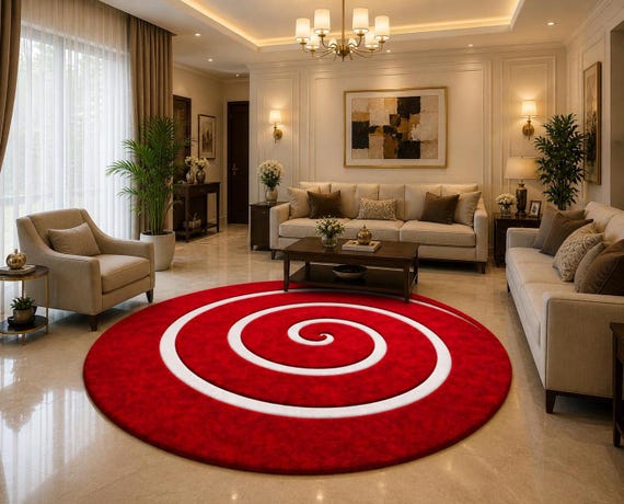 Moderner Spiral- runder Teppich Rot-weißer Tufted Teppich Abstrakter Wirbel-Vorleger