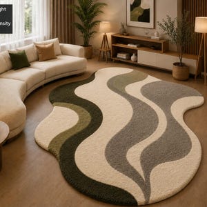 Moderner abstrakter Wellenteppich, handgefertigter 14 mm getufteter Wollmischteppich, luxuriöser Teppich in unregelmäßiger Form, Dekoration für modernes Wohn- und Schlafzimmer