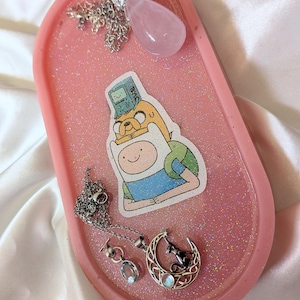 Adventure Time Pale pastel pink and silver glittery resin trinket dish