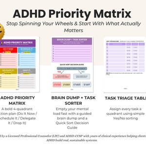 Macierz priorytetów ADHD | Wydrukowany zrzut pamięci i sorter zadań | Narzędzie terapeutyczne w formacie PDF