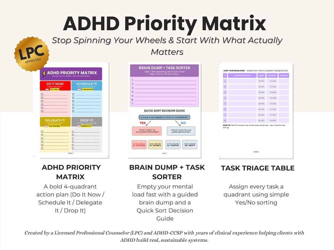ADHD Priority Matrix | Printable Brain Dump & Task Sorter | Therapy ...