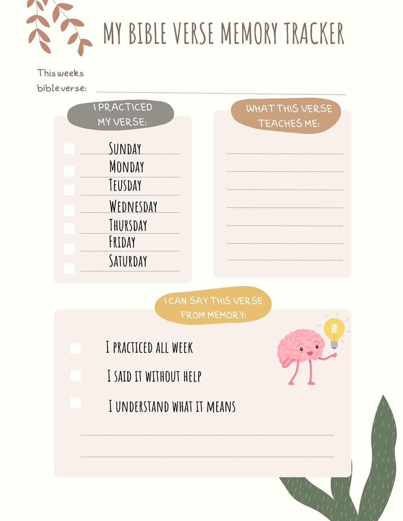 Scripture Memory Tracker Christian Kids Faith Planner Printable Set | Weekly Planner, Fruit of ...