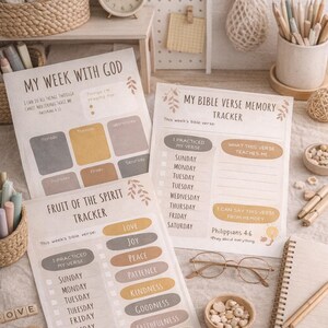 Christian Kids Faith Planner Printable Set | Weekly Planner, Fruit of the Spirit Tracker, Bible Verse Memory Page