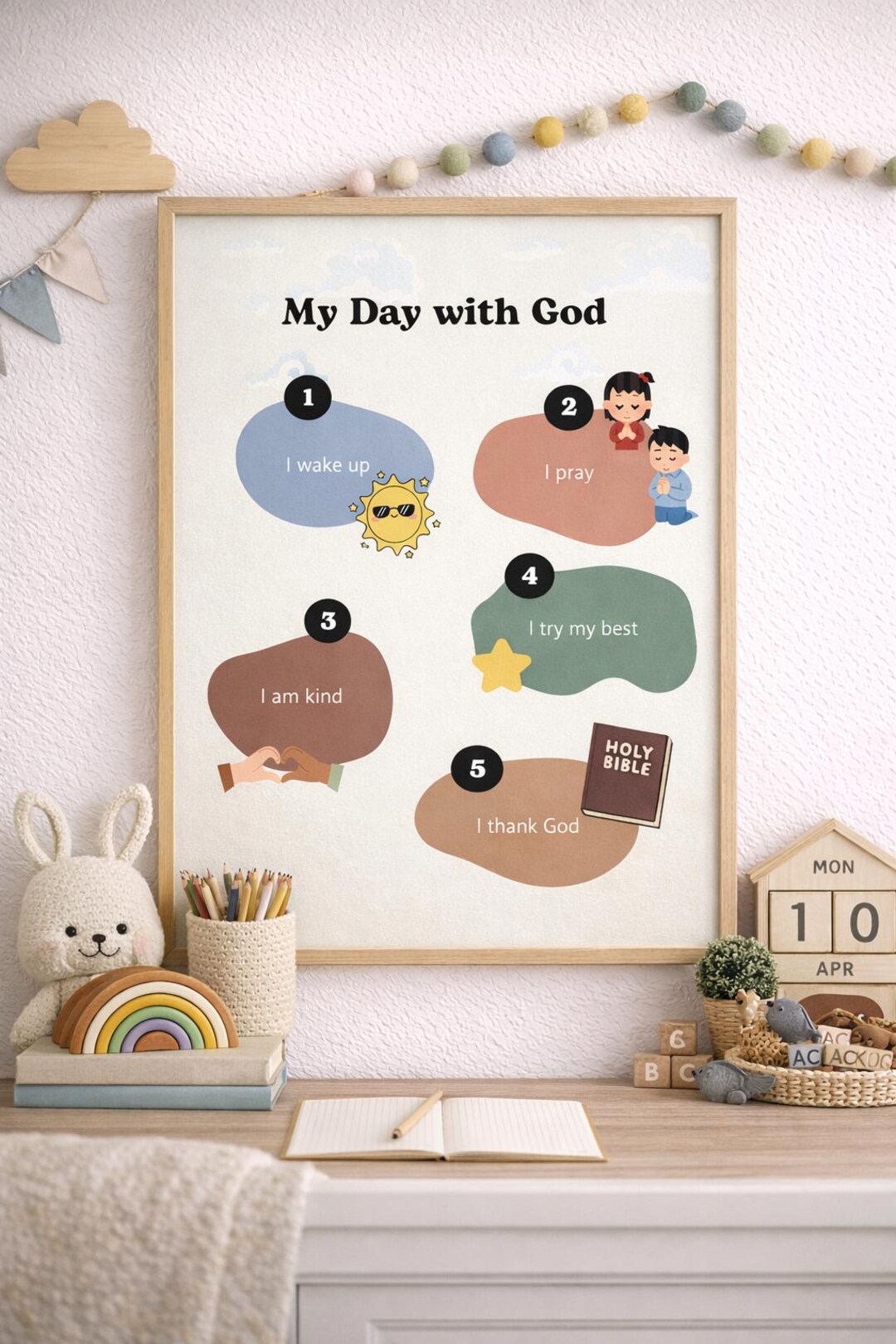 Christian Kids Daily Routine Poster | Faith-based Nursery Art (digital ...