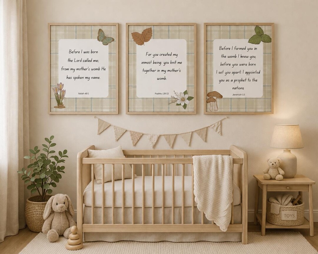 Christian Nursery Wall Art Set | Bible Verse Prints, Neutral Baby Decor ...