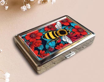 Floral Bee Vintage Metal Cigarette Case Art Storage Box Wallet Business Card Holder