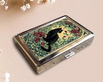 Black Cat In The Garden Vintage Metal Cigarette Case Art Storage Box Wallet Business Card Holder