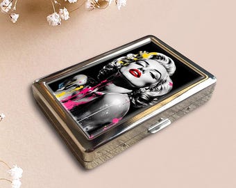 Estuche metálico para cigarrillos de Marilyn Monroe, caja de almacenamiento de arte, billetera, tarjetero