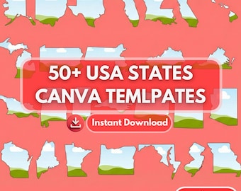 50 USA States Canva Frame Bundle | Editable Canva Templates | American States Individual Designs | Canva Frames Digital Download