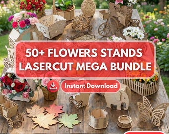 50+ Floral & Nature Plant Pot Stand Bundle | CNC Laser Cut SVG DXF Files