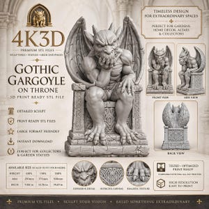 Gothic Gargoyle on Throne STL File | Large Garden Statue 3D Print | Medieval Gargoyle Sculpture | Digital Download for 3D Printing