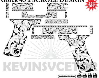 Glock 43x  SCROLL DESIGN  SVG: Laser Cut/Engrave Files