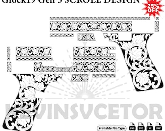 Glock19 Gen 3 SCROLL DESIGN   SVG: Laser Cut/Engrave Files