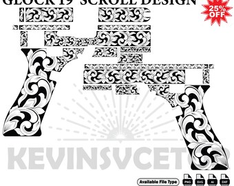 Glock 19 SCROLL DESIGN  SVG: Laser Cut/Engrave Files