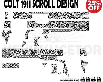 Colt 1911 SCROLL   SVG: Laser Cut/Engrave Files