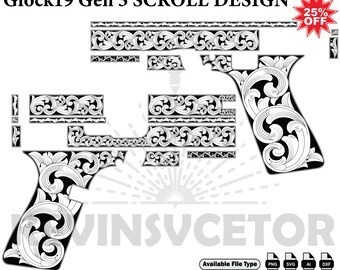 Glock19 Gen 3 SCROLL DESIGN   SVG: Laser Cut/Engrave Files