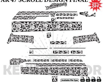 AK 47 SCROLL  SVG: Laser Cut/Engrave Files