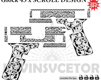 Glock 43x  SCROLL DESIGN  SVG: Laser Cut/Engrave Files