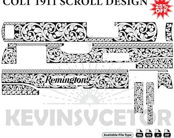 COLT 1911SCROLL DESIGN SVG : fichiers de découpe/gravure laser