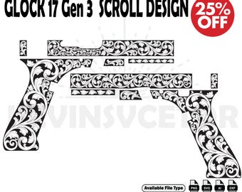 Glock 17 Gen 3 SCROLL DESIGN  SVG: Laser Cut/Engrave Files
