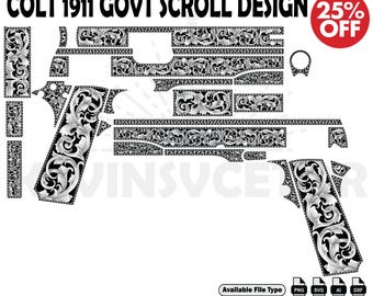 Colt 1911 Govtrnment SCROLL DESIGN SVG: Laser Cut/Engrave Files