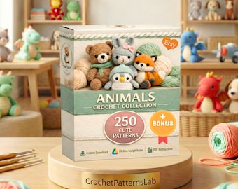 Pacote com 250 padrões de crochê de animais | Amigurumi em PDF | Bichinhos de pelúcia fofos | Download instantâneo