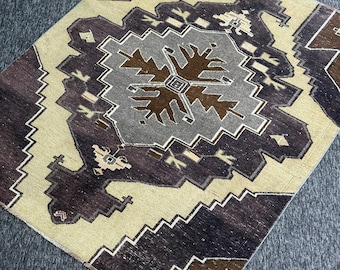 Alfombra Kilim turca vintage: lana tejida a mano, diseño geométrico tribal