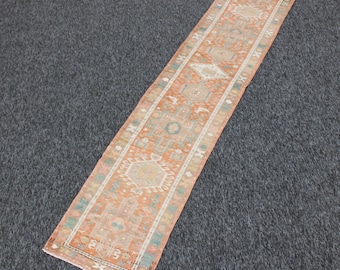 Vintage Handgewebter Teppichläufer, Wollteppich, Geometrischer Teppich