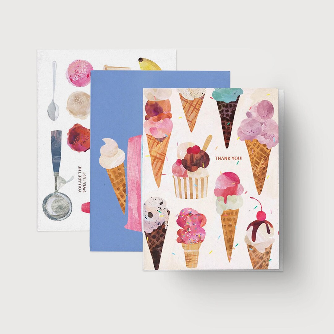 Ice Cream Note Card Set, Illustrated Treats, Blank Inside - Etsy