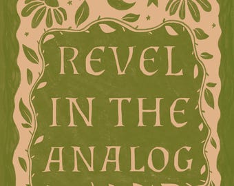Deléitate con la impresión artística analógica / Cita sobre vida lenta / Ilustración de hongos estilo cottagecore
