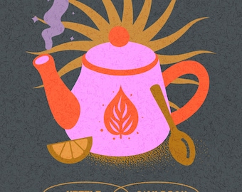 Impresión de caldero / Arte mural de cocina de brujas / Ilustración de magia popular / Decoración cottagecore