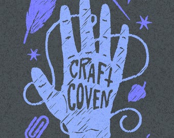 Impresión de aquelarre artesanal / Arte mural creativo de brujas / Ilustración de la comunidad artística / Decoración de salas de manualidades