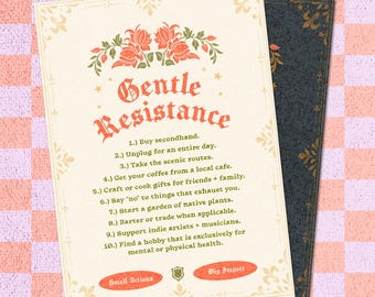 Impresión de Resistencia Suave / Pequeñas Acciones de Gran Impacto / Ilustración Anticapitalista / Arte de Cuidado Comunitario