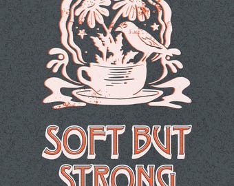 Impresión suave pero fuerte / Postal de fortaleza emocional / Ilustración de salud mental / Poder gentil