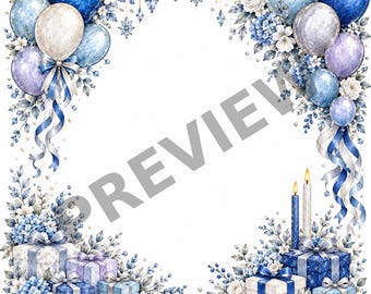 25 Watercolor Balloon Clipart Frames | Digital Bundle for Birthday Invitations & Celebration Decor