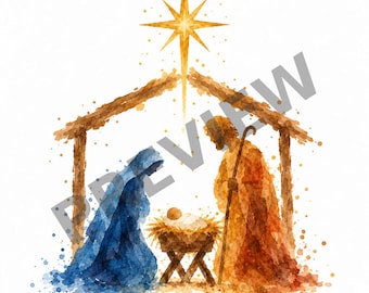 30 Minimalist Watercolor Nativity Scene Cliparts | Christian Christmas Digital Bundle for Cards & Crafts