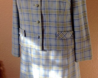 Sweet Pendleton wool suit in sky blue and green plaid.