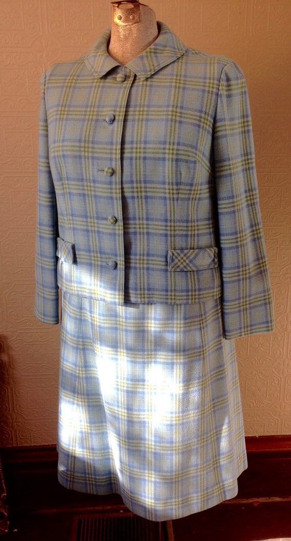 Sweet Pendleton wool suit in sky blue and green pl