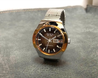 01 NOS Vintage Hong Kong Stock – ADEN Two-Tone Mechanical Watch (38mm) with Faceted Acrylic Crystal