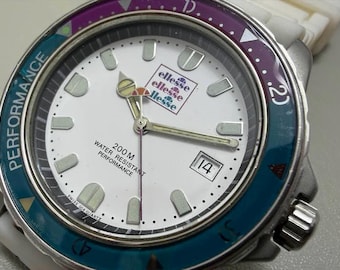 Vintage Italien Ellesse Taucheruhr SS 200 m Dive Schweizer Quarz Unisex Uhr 37 mm